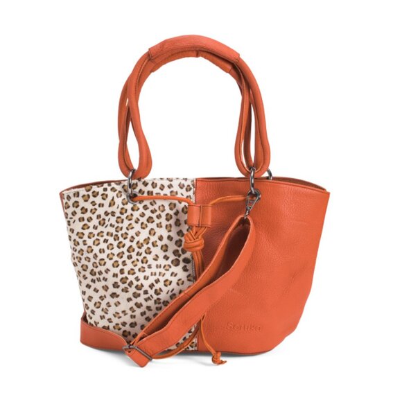 SORUKA Leopard Leather Uma Shoulder Bag With Animal Print - Picture 1 of 2